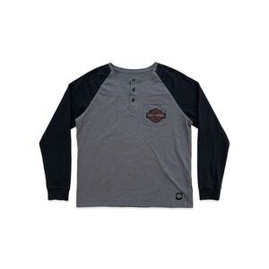 Harley Davidson T-Shirt Men Gray Sz M.C.Club Embroider Chest Pocket Biker Button